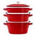 STAUB Stackable Set Stackable Set Medium 4 Piece Cast Iron, Cherry