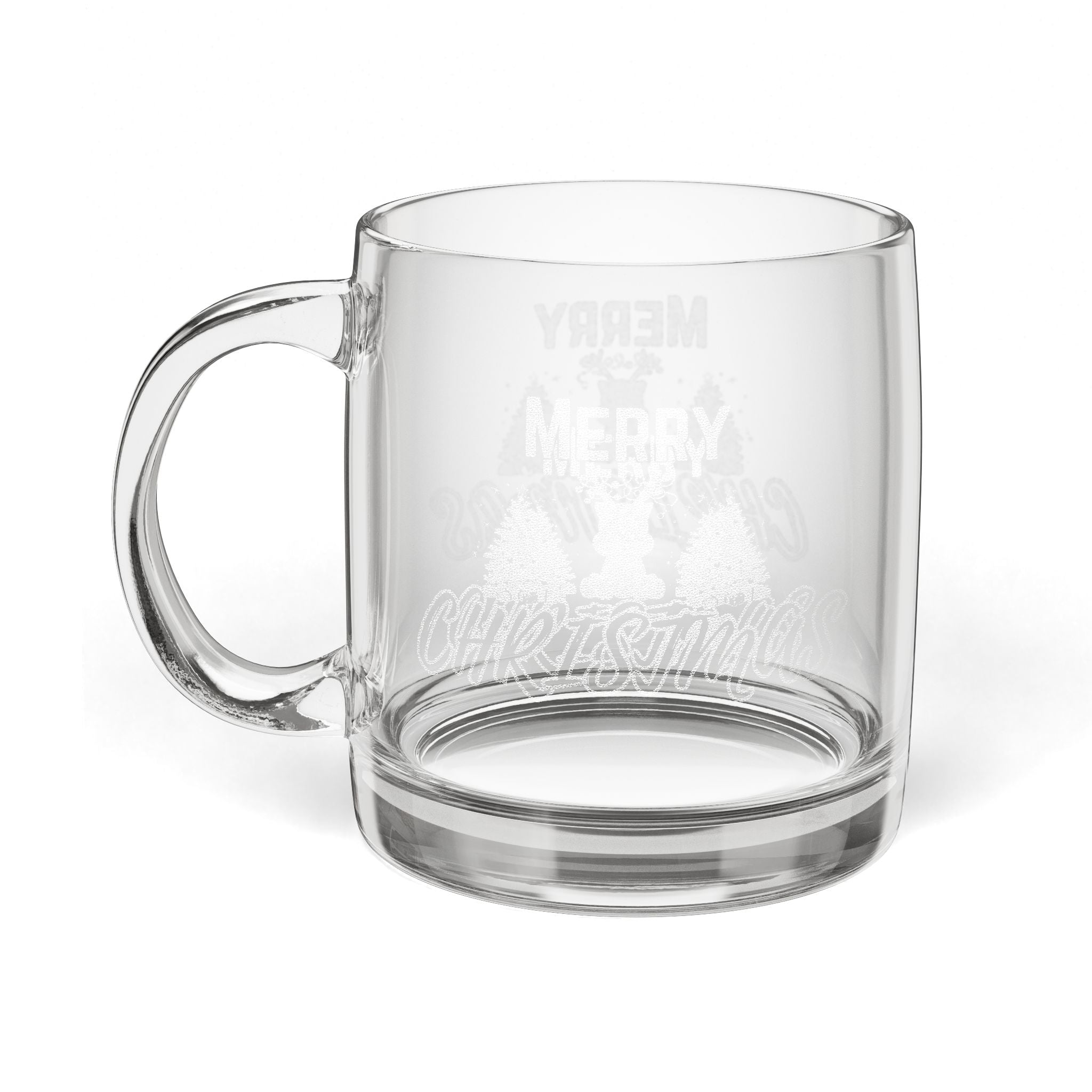 Engraved Glass Coffee Mug — Merry Christmas Forest Design, 12.25 oz