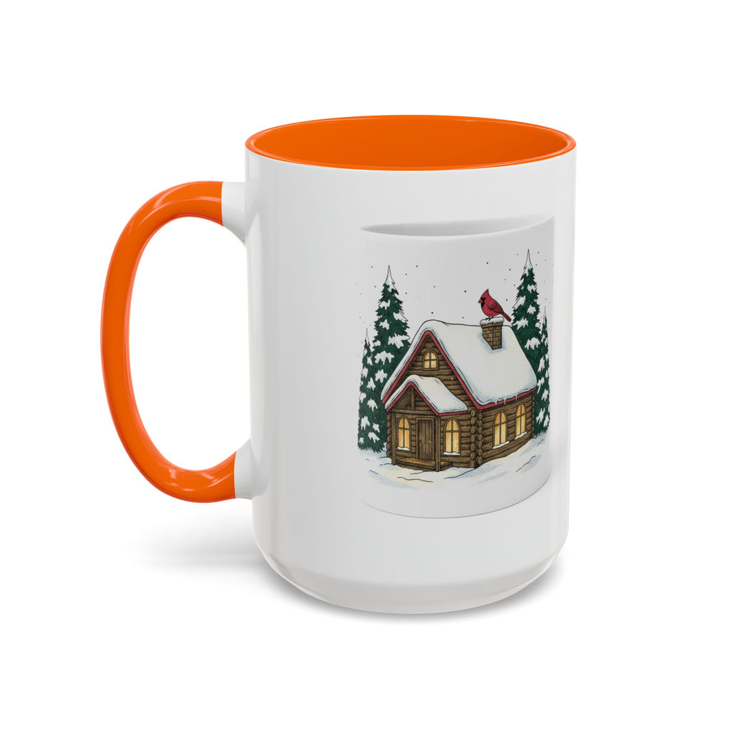 Winter Cabin Coffee Mug — Snowy Log Cottage with Cardinal Accent (11/15oz)