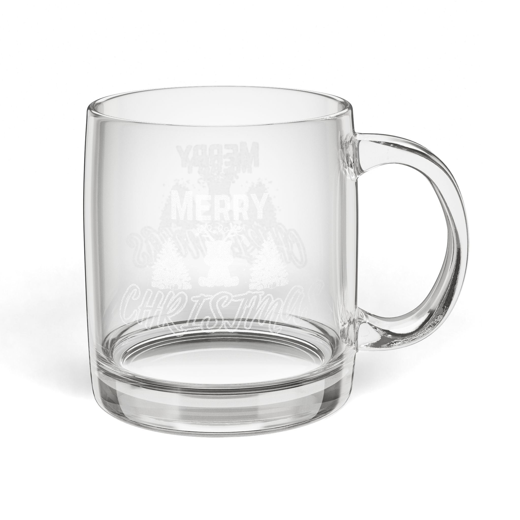 Engraved Glass Coffee Mug — Merry Christmas Forest Design, 12.25 oz