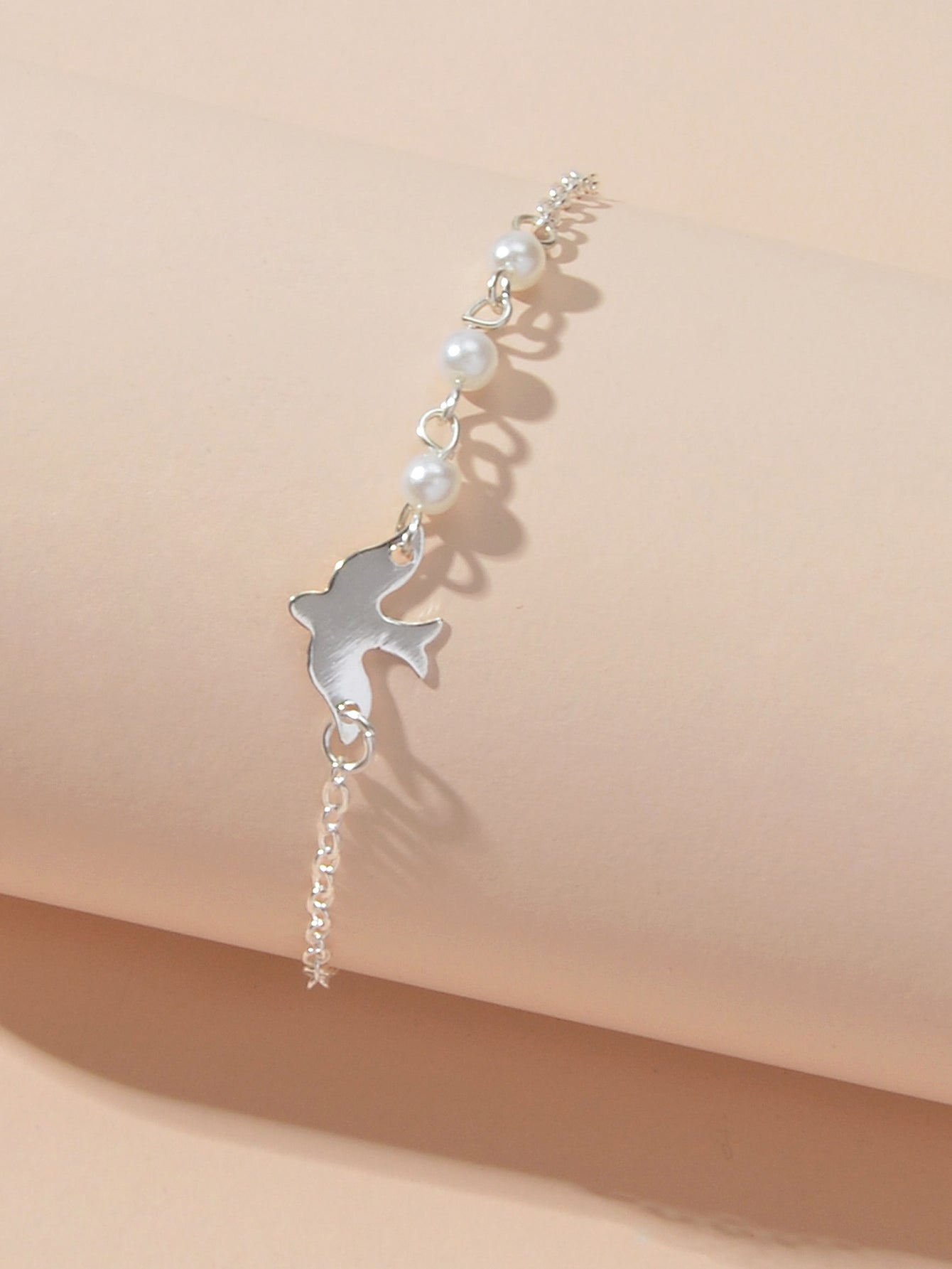 Silver Colour Chain Pearl Decor Bird Bracelet Girls Teens Minimalist Jewellery