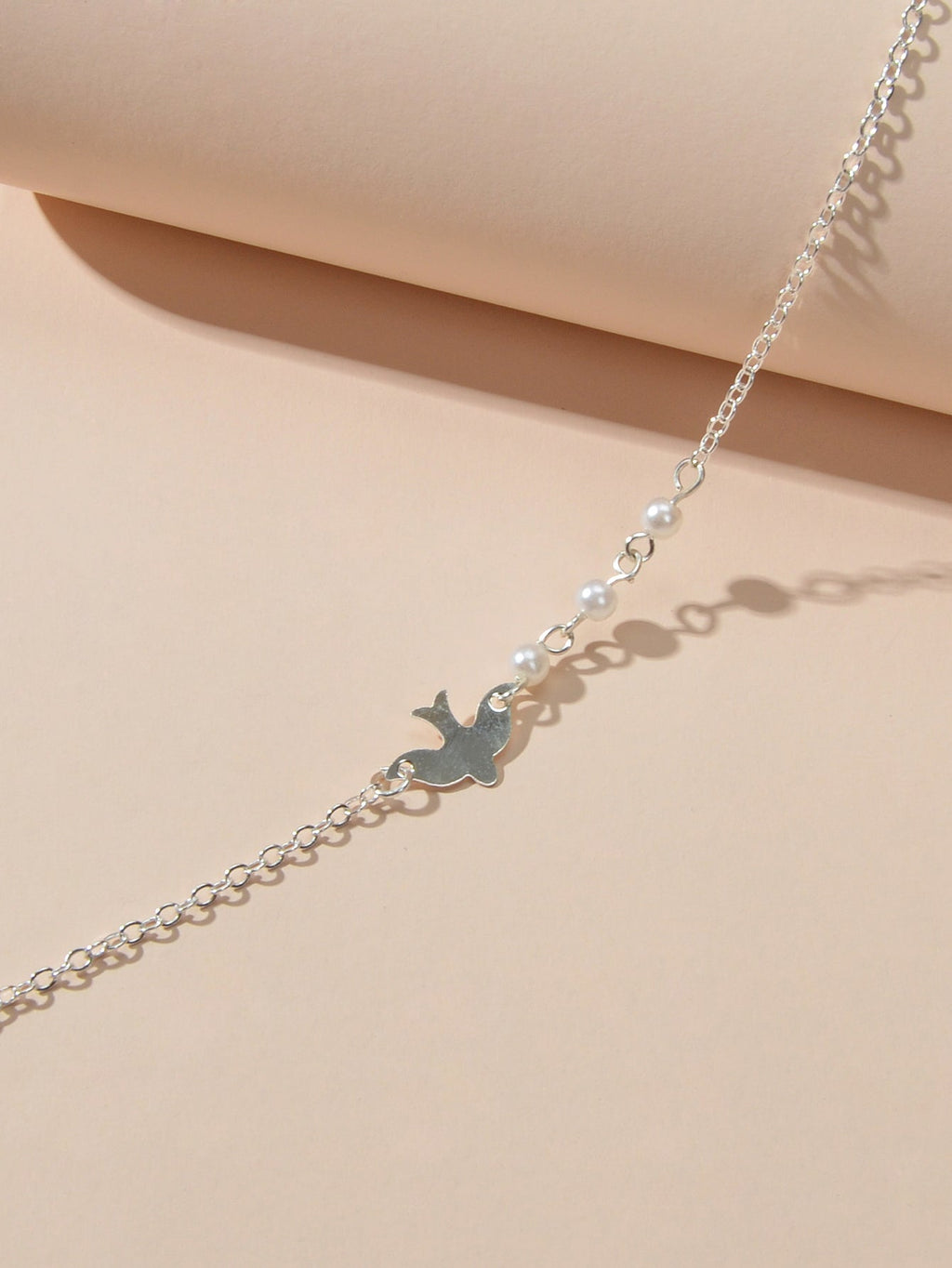 Silver Colour Chain Pearl Decor Bird Bracelet Girls Teens Minimalist Jewellery