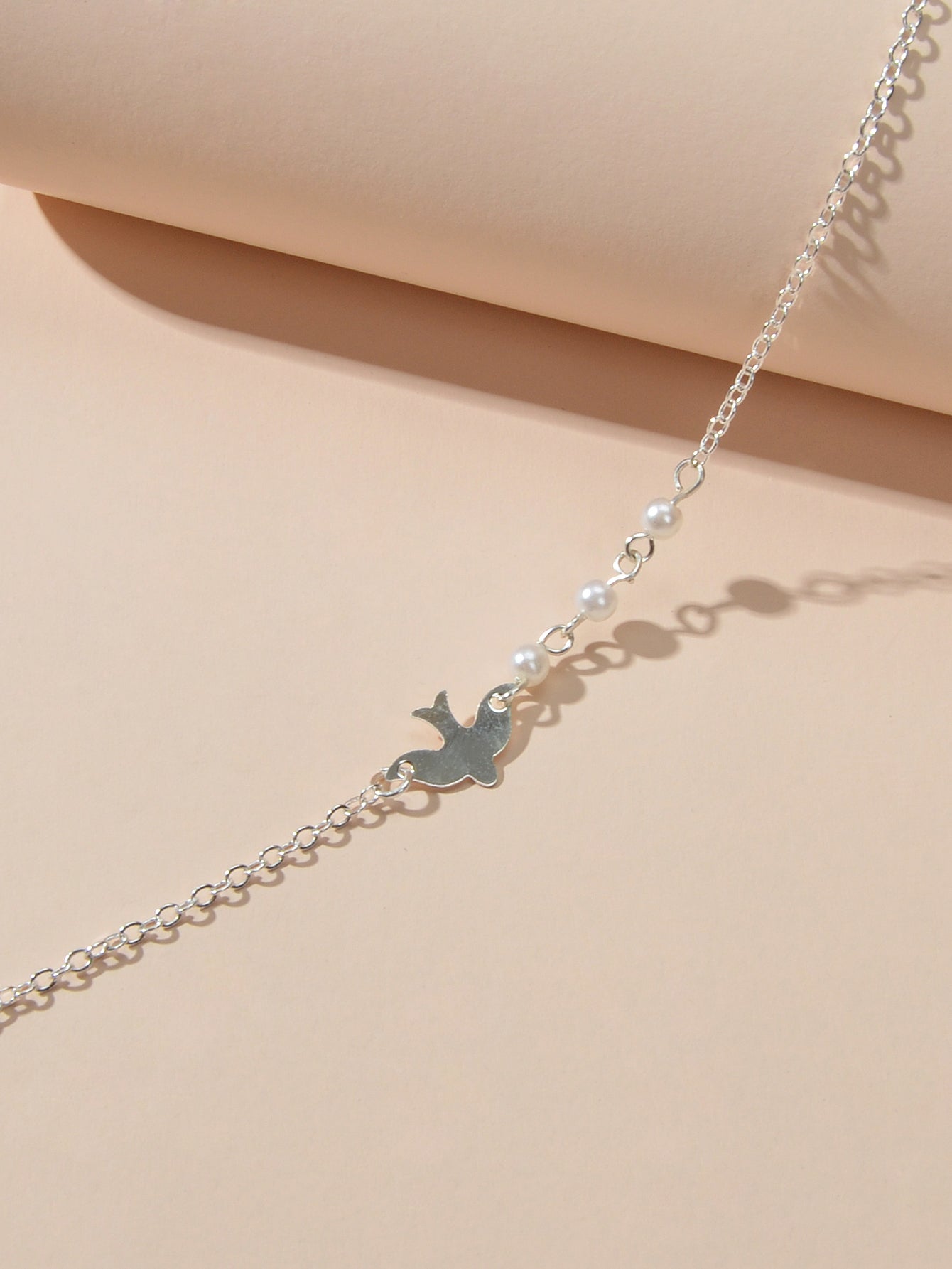 Silver Colour Chain Pearl Decor Bird Bracelet Girls Teens Minimalist Jewellery