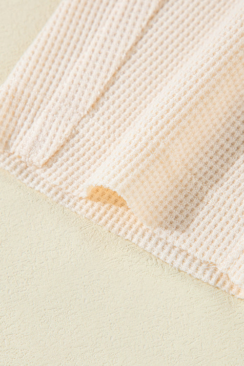 Pink Waffle Long Sleeve Collared Half Button Relaxed Fit Top