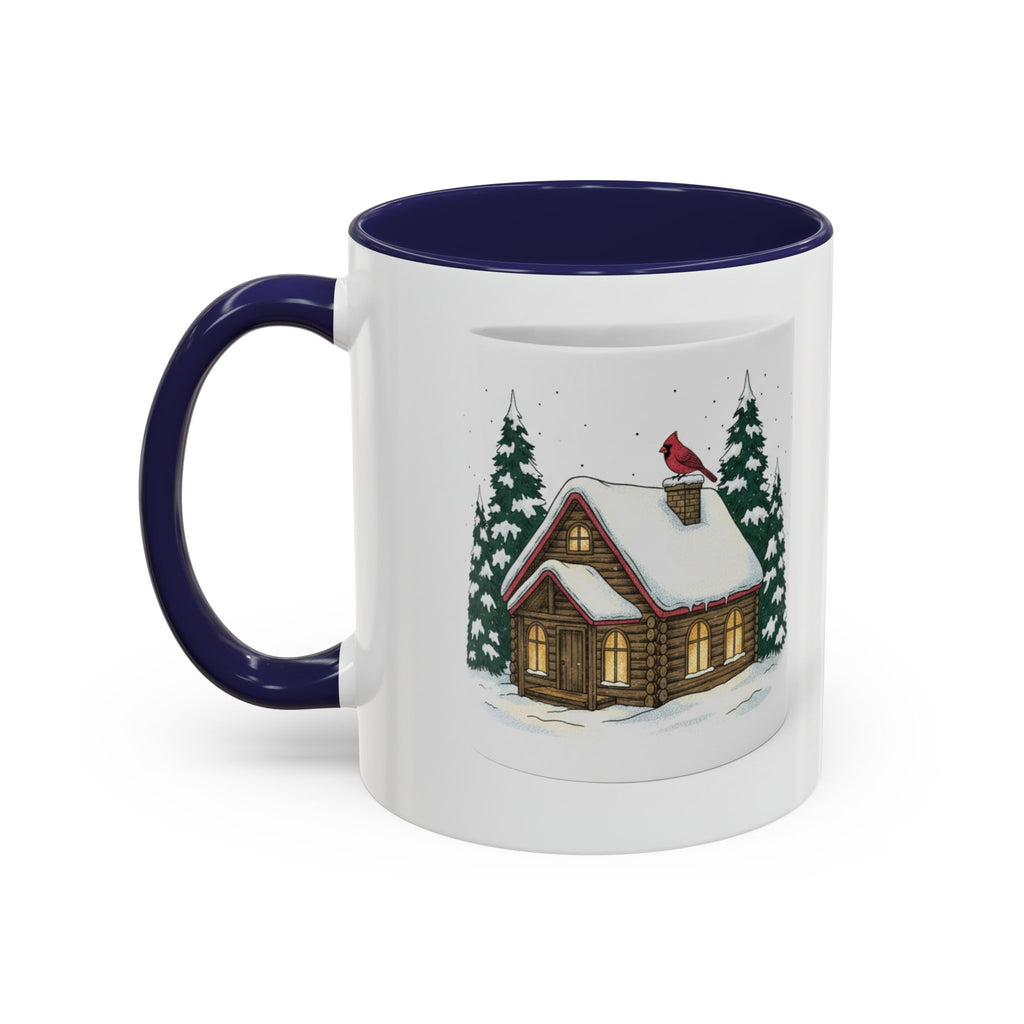 Winter Cabin Coffee Mug — Snowy Log Cottage with Cardinal Accent (11/15oz)