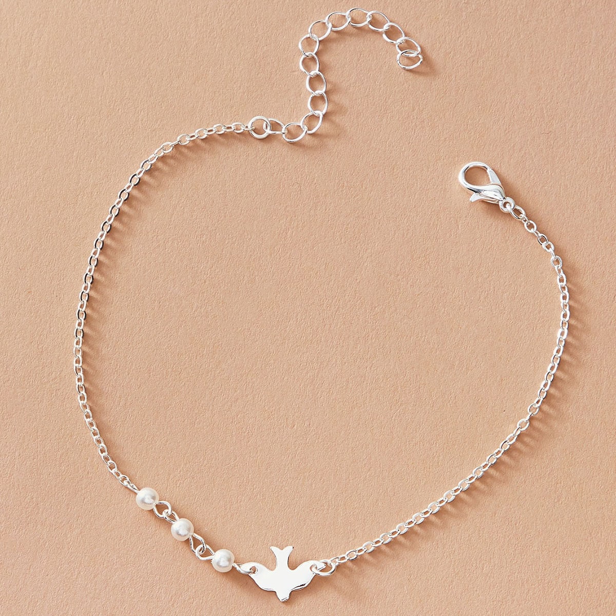 Silver Colour Chain Pearl Decor Bird Bracelet Girls Teens Minimalist Jewellery