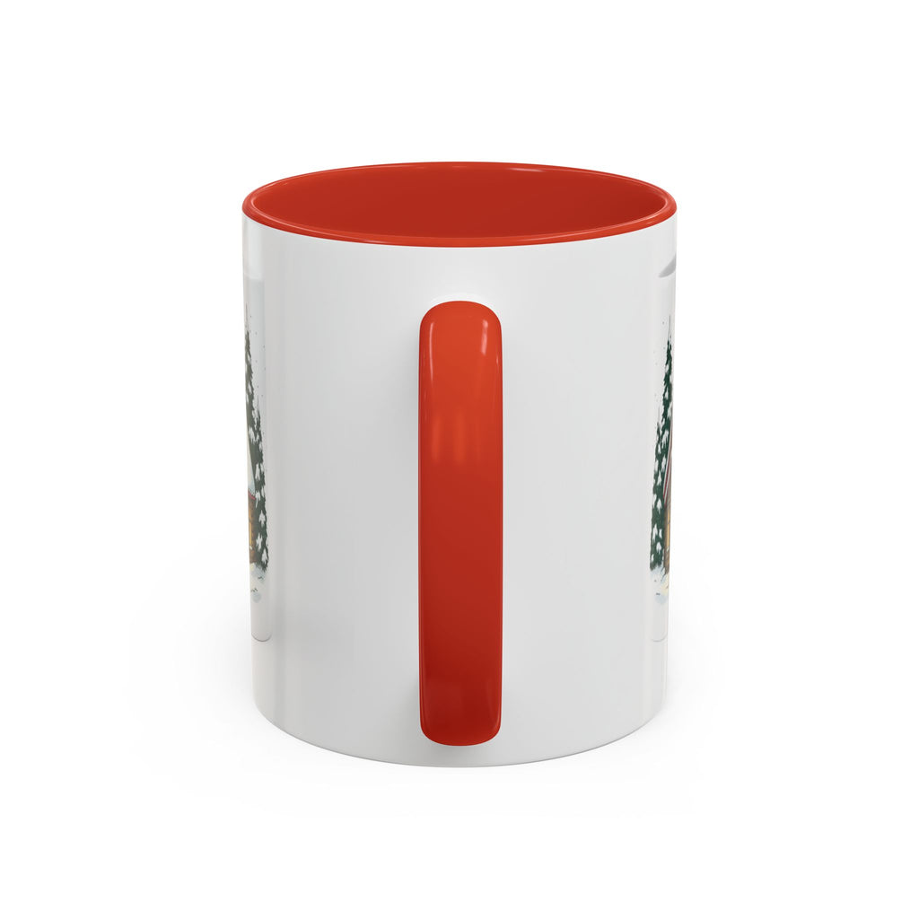 Winter Cabin Coffee Mug — Snowy Log Cottage with Cardinal Accent (11/15oz)