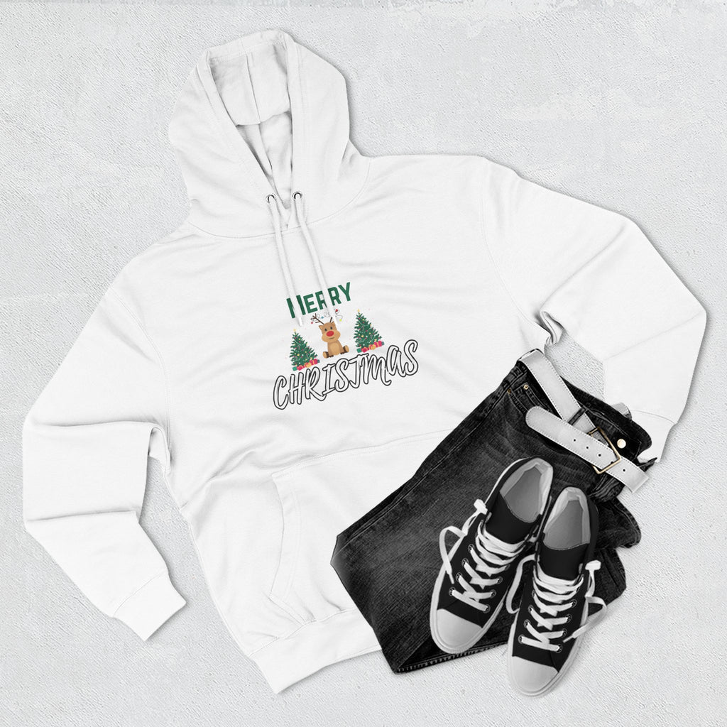 Merry Christmas Reindeer Hoodie - Festive Holiday Pullover with Trees