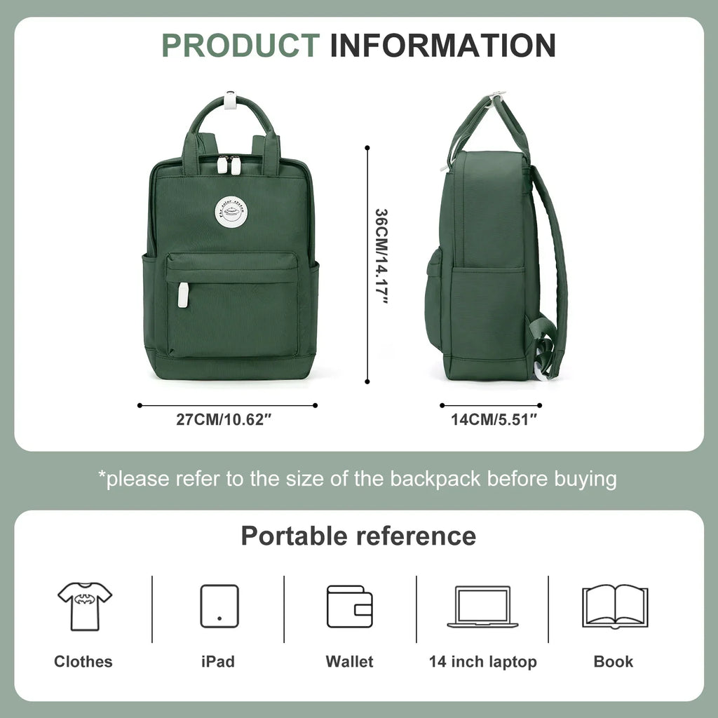 NNEOBA School Nylon Backpack for Teens and Women (Olive)