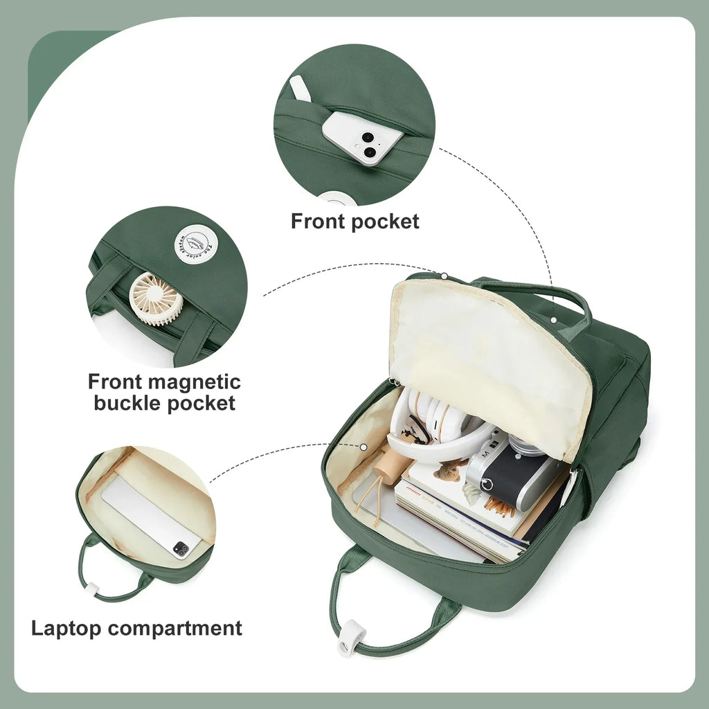 School Nylon Backpack for Teens and Women (Olive)