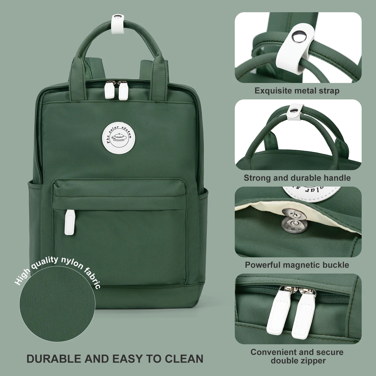 NNEOBA School Nylon Backpack for Teens and Women (Olive)