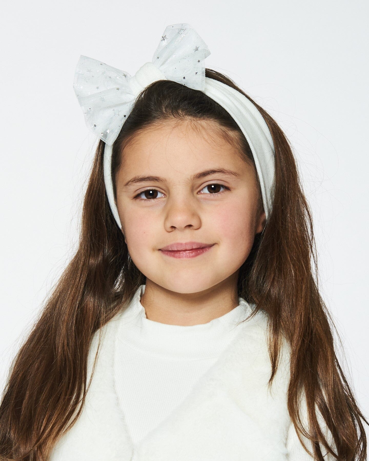 Headband With Glittering Tulle Bow Off White