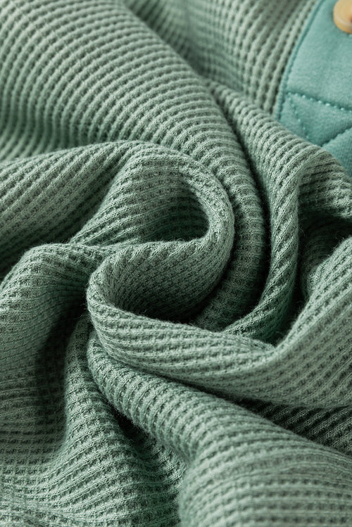 Pink Waffle Long Sleeve Collared Half Button Relaxed Fit Top